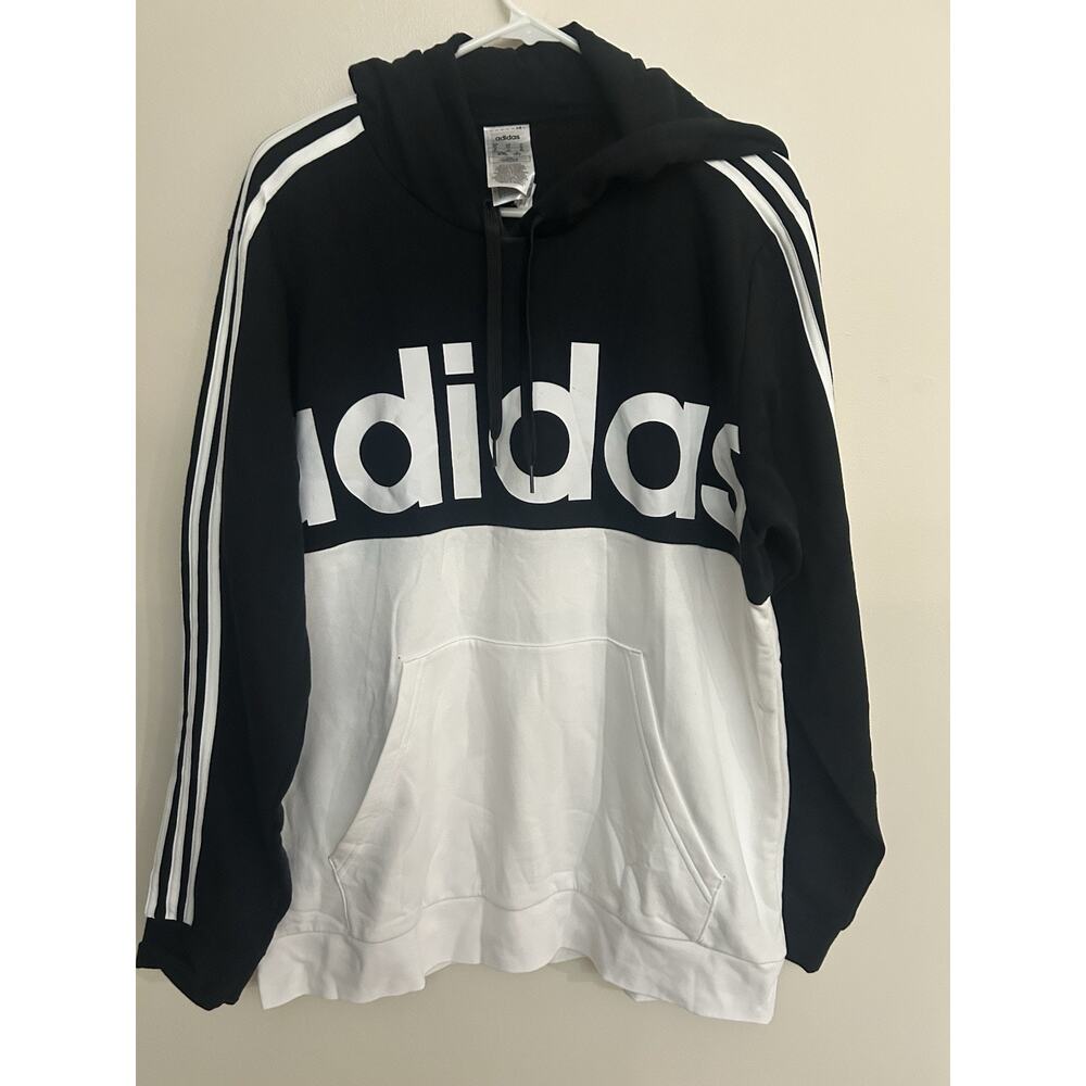 Adidas Hoodie Black White Big Logo 3 Stripe Pullover Men’s Size XL